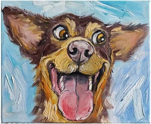 Ölbild 30x24x2 cm Lustiger Hund grinsender Hund Komische Tiere Abstrakt - Bild 1 von 4