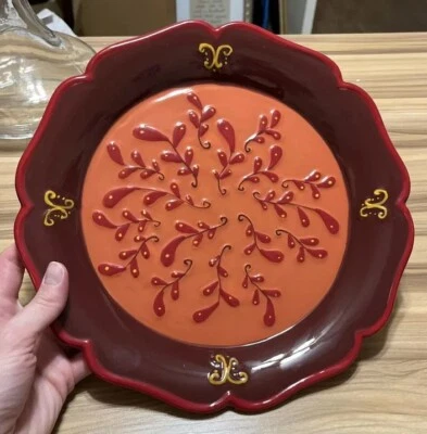 Plato decorativo de cerámica de 11 pulgadas hojas rojas. Bella Casa By Ganz Foto 1 de 4