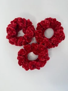 Handmade Red Velvet Crochet Scrunchies – Set of 3 Soft Stretchy Hair Ties, New - Picture 1 of 7