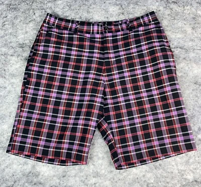 Adidas Chino Golf Shorts Mens 34 Black Purple Plaid Performance Tech Casual - Image 1 of 4