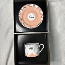 New! R. Toledo Nordstrom Pop Art TeaCup Saucer Multi Face Ceramic Cup Marked Set