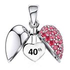 40th Sterling Silver Heart Pendant - Gift for Her Charm Bracelet or Necklace 40