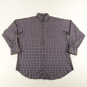 Vintage Orvis Shirt Men Large Blue Brown Plaid Flannel Silk Wool Blend Button Up - Picture 1 of 9