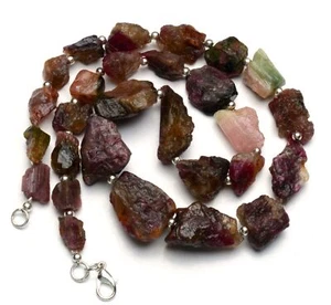 Bicolor Tourmaline Gem Rough Unpolished Big Size Nuggets Necklace 19" 335Cts. - Picture 1 of 7