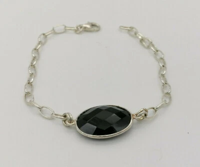 Pulsera Mujer Plata 925 Ónix Negro Cabujón Hecho En Italia Regulable - Imagen 1 de 4