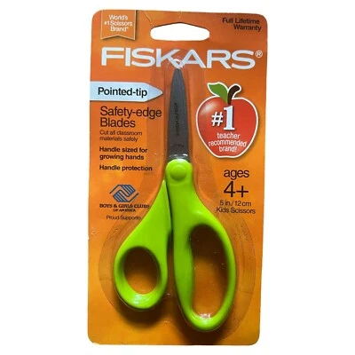 Fiskars Kids Scissors 5” Green – Safety-Edge Pointed Tip – Ages 4+ – NEW LC1018 - Image 1 of 2