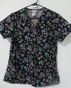 WOMEN'S SCRUB UNIFORM TOP   SMALL   Pullover  SB SCRUBS   Geometric Design  EUC - Picture 1 of 6