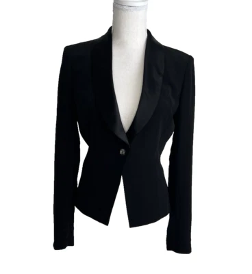 Blazer Corto Cache Vintage Y2K Negro Solapa Satén 2 Esmoquin Un Botón Oficina Trabajo Foto 1 de 4