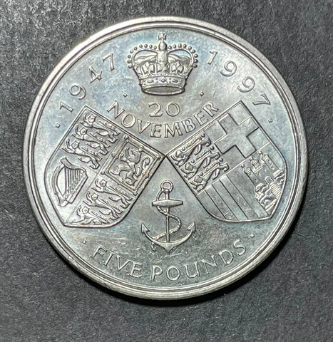 1997 Great Britain 5 Pounds Big Size Heavy Coin Excellent Condition Cover