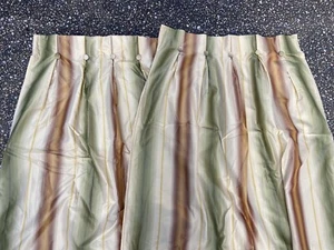 Pair Of 2 Fortunoff 100% Silk Striped Pleated Lined Drapes, Four Pairs Available - Picture 1 of 8