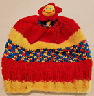 Tobaggan tricoté pour enfants rouge et jaune soleil fait main