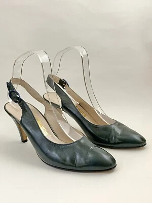 Zapato de Corte Salvatore Ferragamo Vintage Años 80 Cuero Verde Cordones Reino Unido 5B Foto 1 de 4