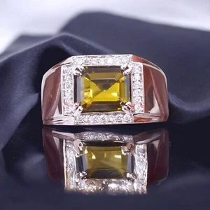 Peridot Emerald Cut Gemstone With 925 Sterling Silver Ring For Men's #E570 - Picture 1 of 9