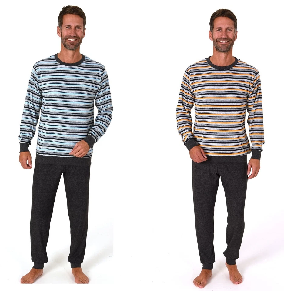 Herren/Männer Frottee Schlafanzug/PYJAMA Grau/Blau/Orange Baumwolle Bund 3803 - Bild 1 von 4