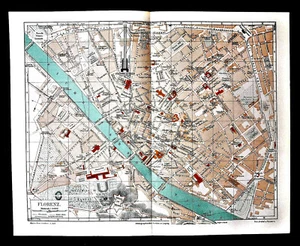 1904 Antica Stampa.MAPPA TOPOGRAFICA DELLA CITTA DI FIRENZE-FLORENZ MEYERS.AETNA - Foto 1 di 1