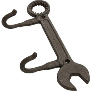Spanner Cast Iron Wall 2 Hooks Handcrafted Antique Rust - Picture 1 of 2