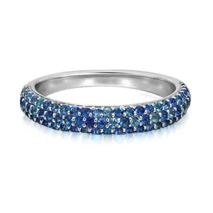Pave Set Round Cut Blue Sapphire Band Ring 18K White Gold 0.83Cttw Size 6.5 - Picture 1 of 5