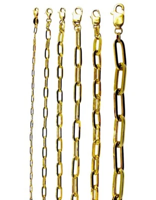 14K Yellow Gold 2mm-7mm Oval Paperclip Necklace Bracelet Chain Link Real 7"-30" - Image 1 of 4