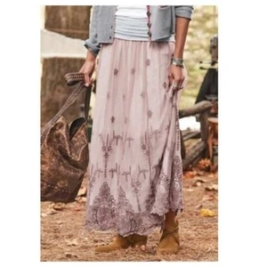SUNDANCE Pink Embroidered Boho Tulle Maxi Skirt Size Small - Picture 1 of 8