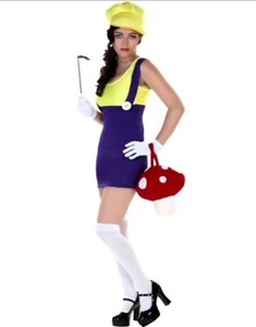 Sexy Púrpura Fontanero Mujer Disfraz Talla Pequeña Sombrero Vestido Bigote utilería - Imagen 1 de 5