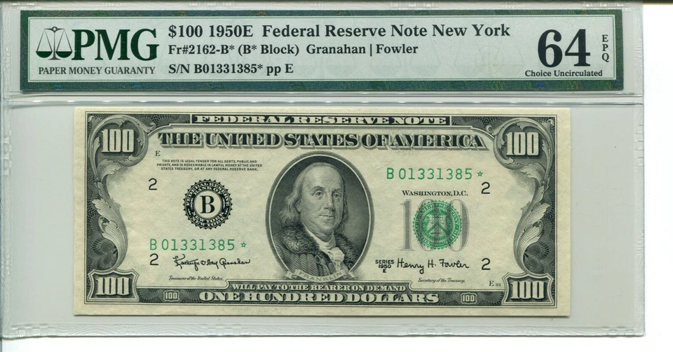 FR 2162-B* STAR 1950E $100 Federal Reserve Note PMG 64EPQ CHOICE UNCIRCULATED - Image 1 of 1