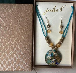 Glass Statement Necklace & Earrings Jewelry GIFT Box Set Beaded Blue Jules B NEW - Picture 1 of 9