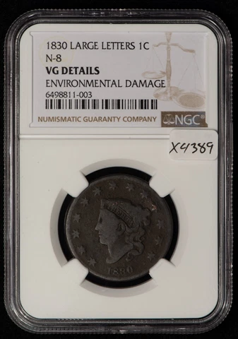 1830 1c Coronet Head Large Cent - Large Letters N-8 - NGC VG Dets - SKU-X4389 Cover