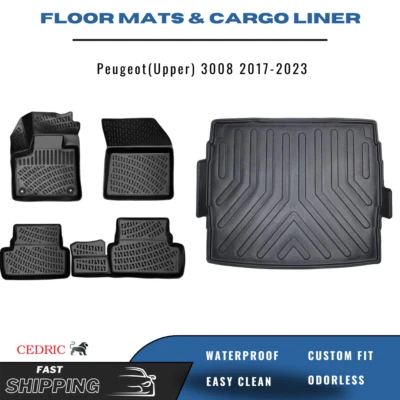Car Floor Mats & UPPER Cargo Trunk Liner for Peugeot 3008 2017-2023 3D FULL Set - Image 1 of 4