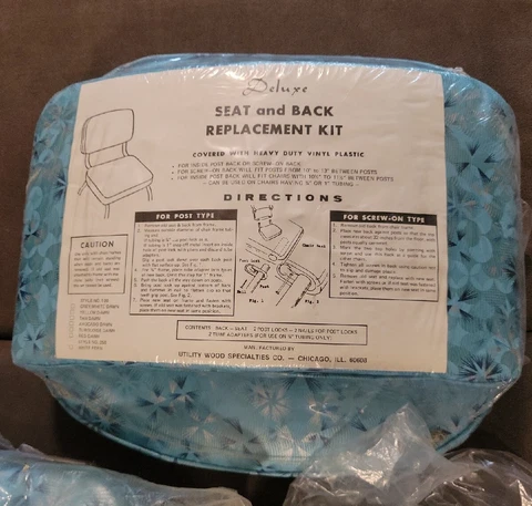 3 DELUXE Vinyl Kitchen Chair Seat & Back Replacement Kits - Blue Starburst Cover