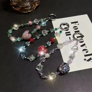 Strawberry Phone Hand Rope Crystal Car Keychain Ornament - Photo 1 sur 11