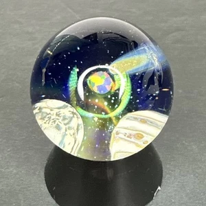 Contemporary Handmade Art Glass Marble 1.23" Outer Space W/ Opal, Star, Planet - Picture 1 of 8