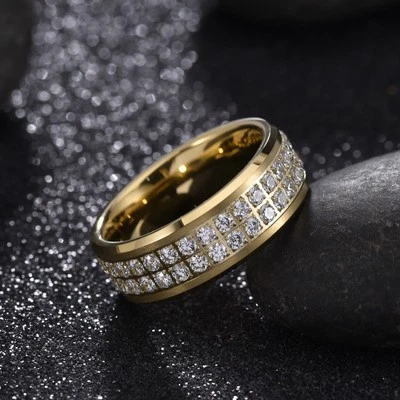 硬质合金双排Cz设计戒指8毫米带免费雕刻尺寸8-14 — 第 1/4 张图片