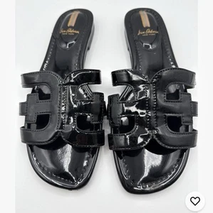 Women”s Sam Edelman Black Strappy Patent Leather Slip-On Sandal Slides 7.5 - Picture 1 of 1