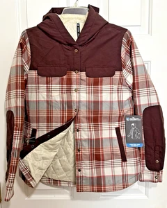 Kuhl Women's Sz S Artisan Hooded Shirt Jacket Snap Cinnamon Plaid Pockets - Picture 1 of 18