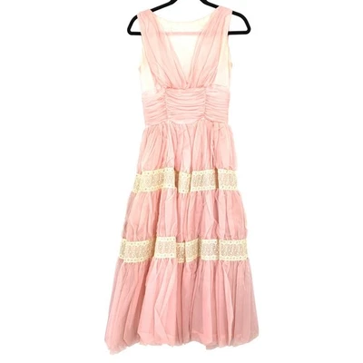 Vestido de fiesta vintage años 50 para mujer talla Apx XS/S rosa crema detalle de encaje Foto 1 de 4