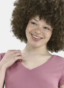 No Boundarie Short T-Shirt with V-Neck and Ribbéed Woman Crop Dusky Violet XL - Bild 1 von 6