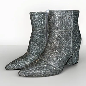 A New Day Womens Cailin Ankle Boots Silver Rhinestone Encrusted Boots SIZE 9.5 - Picture 1 of 16