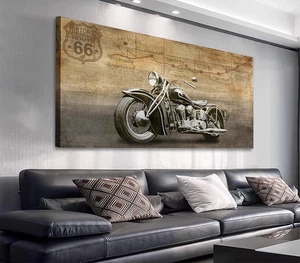 Vintage Motorcycle Canvas Wall Art - Historic Route 66 Retro Vehicle Pictures fo - Picture 1 of 12