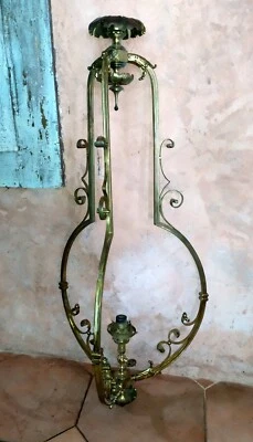 Ancien grand lustre à gaz en bronze ... chandelier gas 19th - Photo 1/4