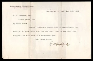 US 1889 LETTERHEAD AND COVER FROM BENJAMIN HARRISON 23RD PRESIDENT OF THE U.S. - Picture 1 of 2