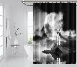 3D Wolf Nacht 89 Duschvorhang Wasserdicht Faser Bad Daheim Windows Toilette DE - Picture 1 of 3