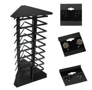 3-Sided Rotating Earring Hanging Card Display Stand with 100 Black 1.5" Cards - Picture 1 of 1