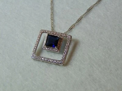 GIROCOLLO DONNA ARGENTO 925 PENDENTE CON IMITAZIONE ZAFFIRO E DIAMANTI PUNZONATO - Immagine 1 di 4