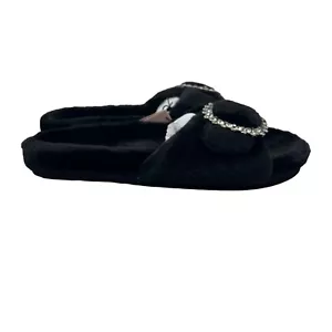 Victoria Secret Slide Slipper Womens S Small Studded Diamond Black Faux Fur - Picture 1 of 12