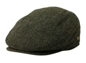 Herringbone Men's Wool Tweed Newsboy Ivy Cap Gatsby Golf Flat Hat - Picture 1 of 8