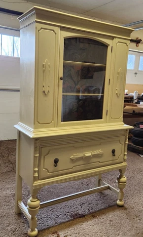 Refinished Painted Vintage China Hutch/Cabinet with Drawer and Original Hardware Cover