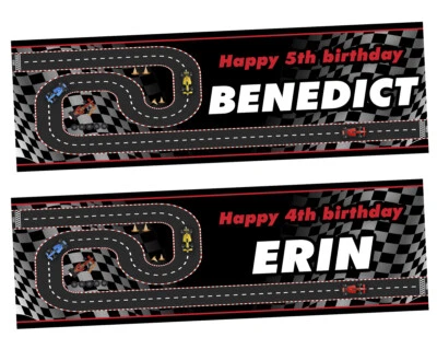 2 Banner Cumpleaños Personalizado F1 Coche Carreras Niños Niño Fiesta Decoración Foto 1 de 2