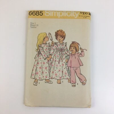 Pajamas Nightgown Robe Toddler Size 1T UNCUT Vintage 70s Pattern 6685 Ruffles - Image 1 of 2