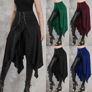 Womens Gothic Skirt Asymmetrical Ruffled Victorian Steampunk Medieval Dress - Picture 1 of 23