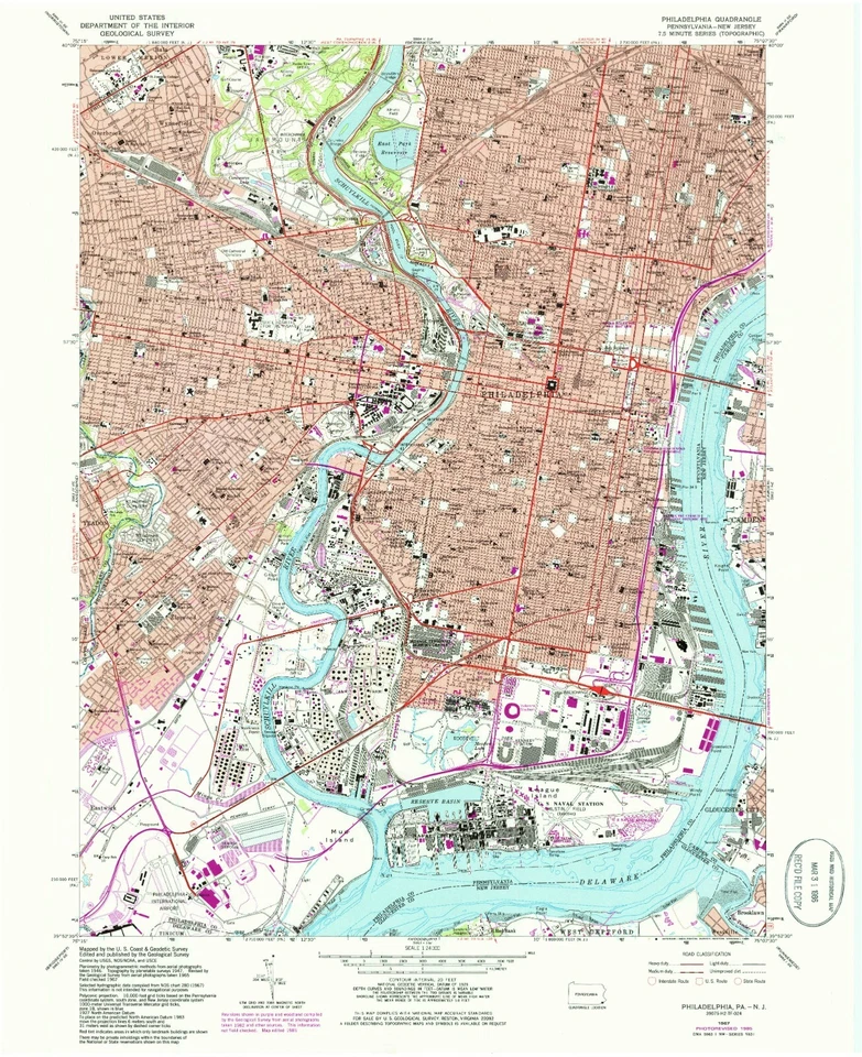 Philadelphia, PA - 1967 Vintage Map Print | Historic City Layout - Landmark - Image 1 of 1